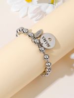 Stainless Steel Casual MAMA Simple Style Letter Leaves Beaded Carving Bracelets sku image 1
