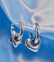1 Pair Simple Style Star Heart Shape Polishing Titanium Steel Drop Earrings main image 1