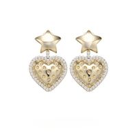 1 Pair Princess Sweet Star Heart Shape Carving Sterling Silver Rhinestones Drop Earrings sku image 2