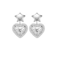 1 Pair Princess Sweet Star Heart Shape Carving Sterling Silver Rhinestones Drop Earrings sku image 1