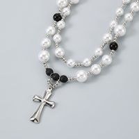 Rock Simple Style Streetwear Cross Stainless Steel Beaded Pearl Men's Pendant Necklace main image 4