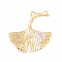 1 Piece 20 * 22mm Copper Zircon 18K Gold Plated White Gold Plated Ginkgo Leaf Polished Pendant main image 9