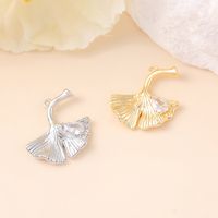 1 Piece 20 * 22mm Copper Zircon 18K Gold Plated White Gold Plated Ginkgo Leaf Polished Pendant main image 8