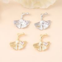 1 Piece 20 * 22mm Copper Zircon 18K Gold Plated White Gold Plated Ginkgo Leaf Polished Pendant main image 1