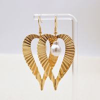 1 Pair Exaggerated Sweet Solid Color Plating Hollow Out Inlay Stainless Steel Pearl Gold Plated Drop Earrings main image 4