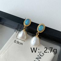 1 Pair Casual Classical Simple Style Oval Inlay Copper Artificial Gemstones 18K Gold Plated Drop Earrings sku image 1