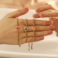 Copper 18K Gold Plated IG Style Simple Style Commute Heart Shape Handmade Enamel Inlay Zircon Bracelets main image 3