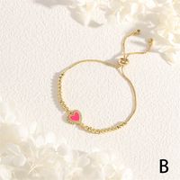 Copper 18K Gold Plated IG Style Simple Style Commute Heart Shape Handmade Enamel Inlay Zircon Bracelets sku image 4