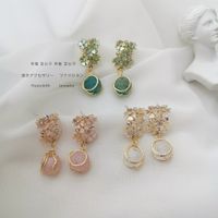 1 Pair Vintage Style Simple Style Flower Inlay Copper Zircon 18K Gold Plated Drop Earrings main image 1