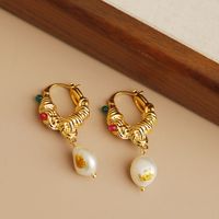 1 Pair Vintage Style Simple Style Geometric Pearl Copper 18K Gold Plated Drop Earrings main image 5