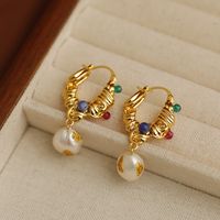 1 Pair Vintage Style Simple Style Geometric Pearl Copper 18K Gold Plated Drop Earrings main image 4
