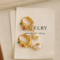 1 Pair Vintage Style Simple Style Geometric Pearl Copper 18K Gold Plated Drop Earrings main image 6