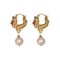 1 Pair Vintage Style Simple Style Geometric Pearl Copper 18K Gold Plated Drop Earrings main image 7