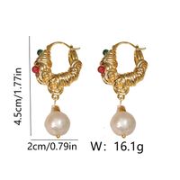 1 Pair Vintage Style Simple Style Geometric Pearl Copper 18K Gold Plated Drop Earrings sku image 1