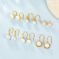 1 Pair Elegant Wedding Pastoral Round Inlay Imitation Pearl Pearl Zircon White Gold Plated Gold Plated Ear Studs Ear Hook main image 1
