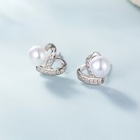 1 Pair Elegant Wedding Pastoral Round Inlay Imitation Pearl Pearl Zircon White Gold Plated Gold Plated Ear Studs Ear Hook main image 6