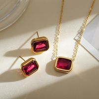 Stainless Steel Simple Style Square Plating Inlay Zircon Earrings Necklace sku image 1