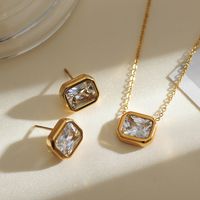 Stainless Steel Simple Style Square Plating Inlay Zircon Earrings Necklace sku image 2