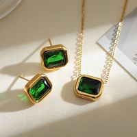 Stainless Steel Simple Style Square Plating Inlay Zircon Earrings Necklace sku image 3