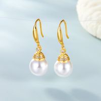 1 Pair Elegant Wedding Pastoral Round Inlay Imitation Pearl Pearl Zircon White Gold Plated Gold Plated Ear Studs Ear Hook sku image 6