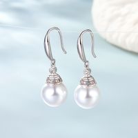 1 Pair Elegant Wedding Pastoral Round Inlay Imitation Pearl Pearl Zircon White Gold Plated Gold Plated Ear Studs Ear Hook sku image 7