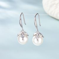 1 Pair Elegant Wedding Pastoral Round Inlay Imitation Pearl Pearl Zircon White Gold Plated Gold Plated Ear Studs Ear Hook sku image 9