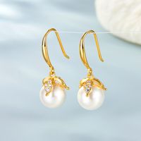 1 Pair Elegant Wedding Pastoral Round Inlay Imitation Pearl Pearl Zircon White Gold Plated Gold Plated Ear Studs Ear Hook sku image 8
