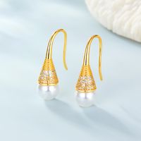 1 Pair Elegant Wedding Pastoral Round Inlay Imitation Pearl Pearl Zircon White Gold Plated Gold Plated Ear Studs Ear Hook sku image 10