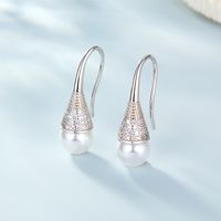 1 Pair Elegant Wedding Pastoral Round Inlay Imitation Pearl Pearl Zircon White Gold Plated Gold Plated Ear Studs Ear Hook sku image 11