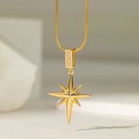 304 Stainless Steel 18K Gold Plated Simple Style Inlay Star Artificial Rhinestones Pendant Necklace main image 4