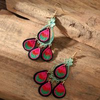 1 Pair Hawaiian Vacation Ethnic Style Water Droplets Embroidery Cloth Drop Earrings sku image 3