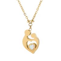 Titanium Steel 18K Gold Plated Lady Inlay Human Heart Shape Gem Pendant Necklace main image 4