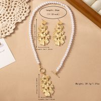 Elegant Luxurious Ginkgo Leaf Artificial Pearl Alloy Beaded 14K Gold Plated Women's Earrings Necklace main image 2