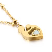 Titanium Steel 18K Gold Plated Lady Inlay Human Heart Shape Gem Pendant Necklace main image 5