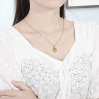 Titanium Steel 18K Gold Plated Lady Inlay Human Heart Shape Gem Pendant Necklace main image 10