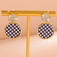 1 Pair IG Style Vintage Style Round Checkered Inlay Alloy Rhinestones 18K Gold Plated Drop Earrings main image 1