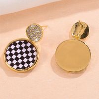 1 Pair IG Style Vintage Style Round Checkered Inlay Alloy Rhinestones 18K Gold Plated Drop Earrings main image 6