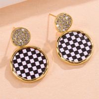 1 Pair IG Style Vintage Style Round Checkered Inlay Alloy Rhinestones 18K Gold Plated Drop Earrings main image 5