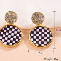 1 Pair IG Style Vintage Style Round Checkered Inlay Alloy Rhinestones 18K Gold Plated Drop Earrings sku image 1