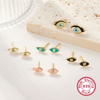 1 Pair Cute Romantic Simple Style Devil's Eye Epoxy Inlay Sterling Silver Zircon 18K Gold Plated Ear Studs main image 4