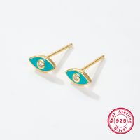 1 Pair Cute Romantic Simple Style Devil's Eye Epoxy Inlay Sterling Silver Zircon 18K Gold Plated Ear Studs main image 6