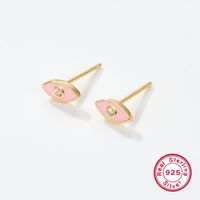 1 Pair Cute Romantic Simple Style Devil's Eye Epoxy Inlay Sterling Silver Zircon 18K Gold Plated Ear Studs sku image 2
