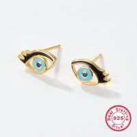 1 Pair Cute Romantic Simple Style Devil's Eye Epoxy Inlay Sterling Silver Zircon 18K Gold Plated Ear Studs sku image 5