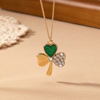 Elegant Simple Style Shamrock Alloy Enamel Inlay Glass Gold Plated St. Patrick Women's Pendant Necklace sku image 1