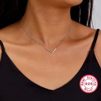 Sterling Silver White Gold Plated Simple Style Shiny V Shape Inlay Zircon Necklace main image 5