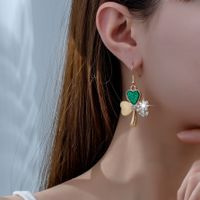 1 Pair Elegant Simple Style Shamrock Enamel Inlay Alloy Glass 14K Gold Plated Drop Earrings main image 3