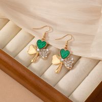1 Pair Elegant Simple Style Shamrock Enamel Inlay Alloy Glass 14K Gold Plated Drop Earrings main image 5