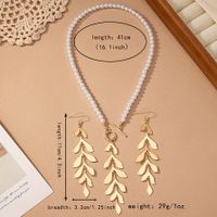 Elegant Luxurious Leaves Artificial Pearl Alloy Beaded Tassel 14K Gold Plated Women's Earrings Necklace main image 2