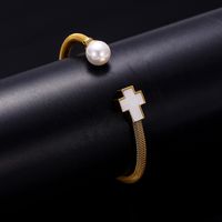 Stainless Steel Simple Style Cross Plating Bangle main image 3