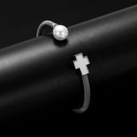 Stainless Steel Simple Style Cross Plating Bangle main image 4